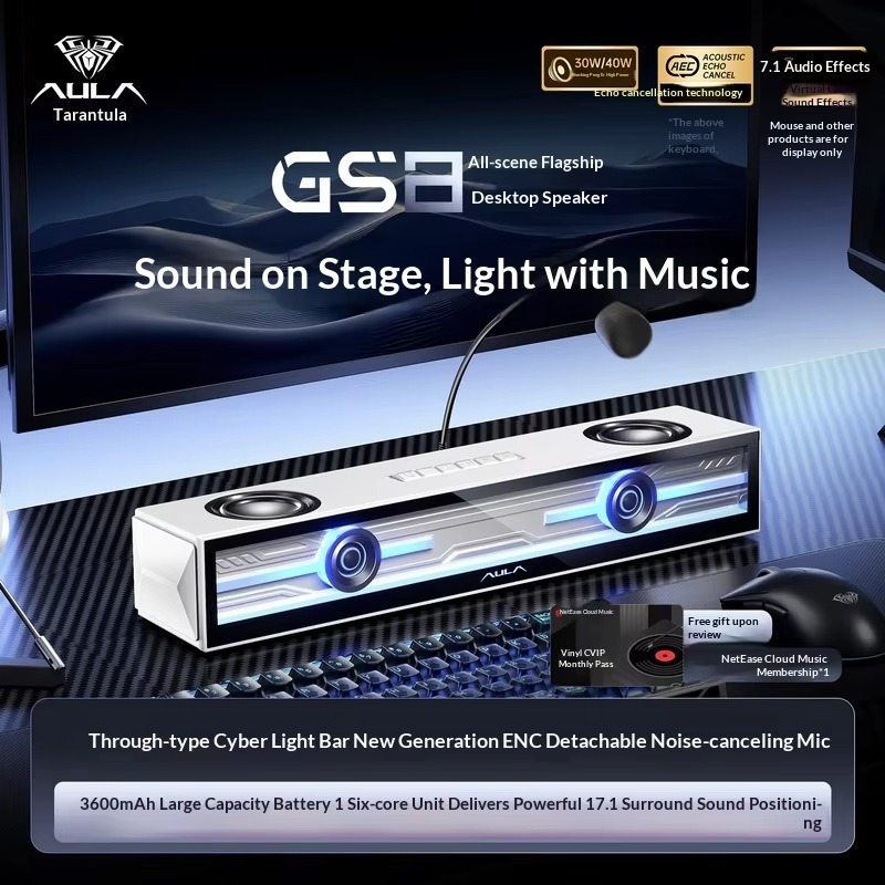 AULA GS8 Gaming Speaker Deskto - Rgb Computer Soundbar For Pc ulasan dan harga