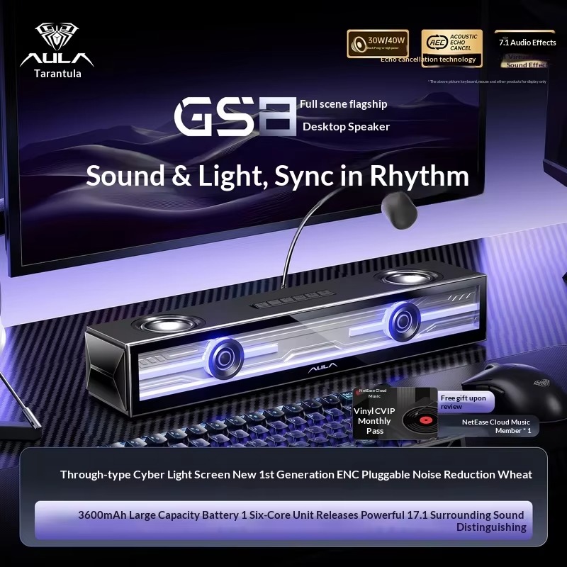 AULA GS8 Gaming Speaker Deskto - Rgb Computer Soundbar For Pc ulasan dan harga