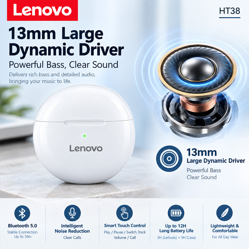 Lenovo HT38 TWS Sport Earphone - Type C Wired Earphones With Mic ulasan dan harga