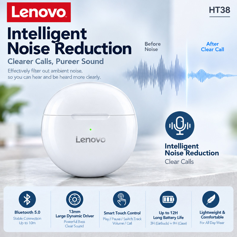 Lenovo HT38 TWS Sport Earphone - Type C Wired Earphones With Mic ulasan dan harga
